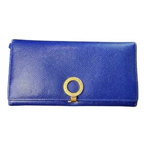 BVLGARI Long Wallet Logo Clip Bi-Fold Royal Blue‎ Leather Light Pink Lining